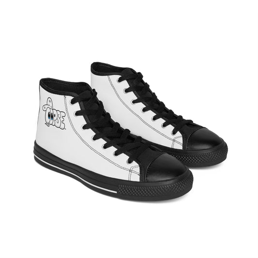 Classic High-Top Sneakers — White Black Streetwear with 'OOPSE' Urban Graffiti Logo